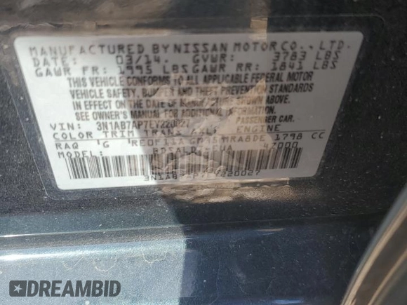 2014 Nissan Sentra SV with VIN 3N1AB7AP7EY220027, listed as a Copart auction lot 50780745 with 67,358 mi miles and Salvage title. Bid and sale history available at DreamBid. Image 15.