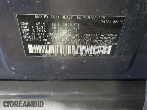 2015 Subaru Legacy Limited z VIN 4S3BNAJ62F3051753, wystawiony jako Copart lot #61613015 z przebiegiem 276 906 mil mil oraz Szkoda całkowita • Salvage title. Historia ofert i sprzedaży dostępna na DreamBid. Obrazek 12.