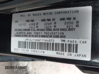 2015 Mazda 6 i Touring with VIN JM1GJ1V66F1164872, listed as a IAAI auction lot 42199518 with 193,696 mi miles and . Bid and sale history available at DreamBid. Image 9.