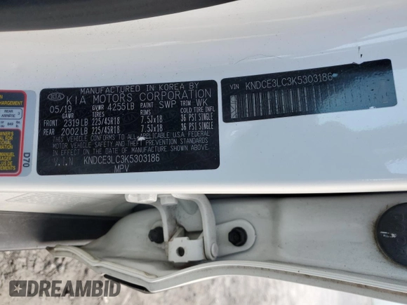 2019 Kia Niro Touring with VIN KNDCE3LC3K5303186, listed as a Copart auction lot 83023374 with 0 mi miles and Salvage Title. Bid and sale history available at carsss.com. Image 15.