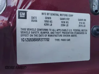 2006 Chevrolet Malibu LTZ with VIN 1G1ZU538X6F277702, listed as a IAAI auction lot 41576787 with 160,557 mi miles and . Bid and sale history available at DreamBid. Image 9.