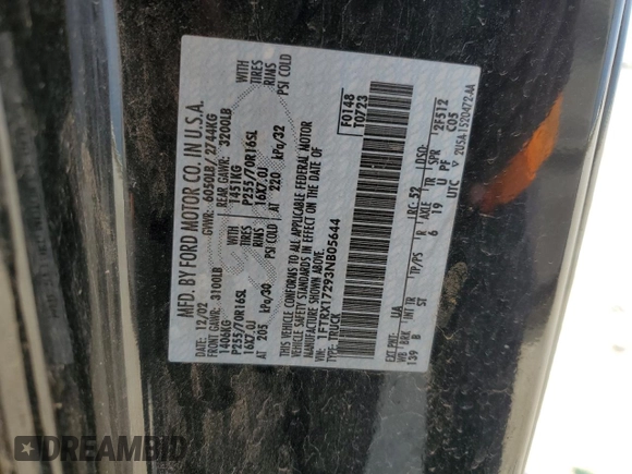 2003 Ford F-150 XL with VIN 1FTRX17293NB05644, listed as a Copart auction lot 45464485 with 229,266 mi miles and Salvage Title. Bid and sale history available at carsss.com. Image 12.