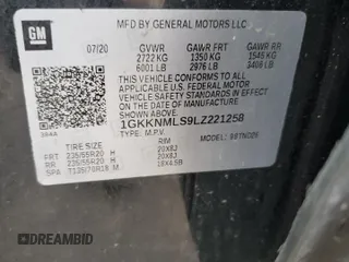 2020 GMC Acadia SLT with VIN 1GKKNMLS9LZ221258, listed as a Copart auction lot 45499875 with 79,770 mi miles and Salvage Title. Bid and sale history available at DreamBid. Image 14.