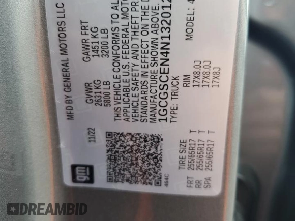 2022 Chevrolet Colorado 2WD LT with VIN 1GCGSCEN4N1320129, listed as a Copart auction lot 56931835 with 20,824 mi miles and Salvage title. Bid and sale history available at DreamBid. Image 12.