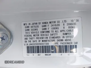 2009 Acura TSX z VIN JH4CU266X9C027306, wystawiony jako IAAI lot #42206189 z przebiegiem 190 515 mil mil oraz . Historia ofert i sprzedaży dostępna na DreamBid. Obrazek 9.