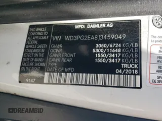 2018 Mercedes-Benz Metris Cargo with VIN WD3PG2EA8J3459049, listed as a Copart auction lot 63188234 with 117,310 mi miles and Salvage Title. Bid and sale history available at carsss.com. Image 12.