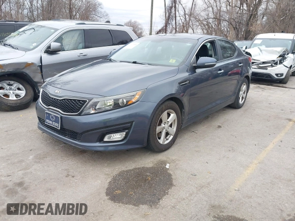 2015 Kia Optima LX with VIN 5XXGM4A74FG483165, listed as a IAAI auction lot 41117924 with 167,329 mi miles. Bid and sale history available at carsss.com. Image 2.