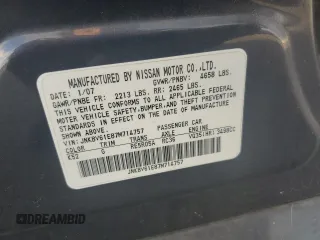 2007 Infiniti G35 Journey with VIN JNKBV61E87M714757, listed as a Copart auction lot 75658634 with Not Provided miles and Salvage Title. Bid and sale history available at DreamBid. Image 13.