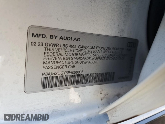 2023 Audi S3 Premium Plus z VIN WAUH3DGY6PA090835, wystawiony jako Copart lot #79867664 z przebiegiem 6 814 mil mil oraz Szkoda całkowita • Salvage title. Historia ofert i sprzedaży dostępna na DreamBid. Obrazek 12.