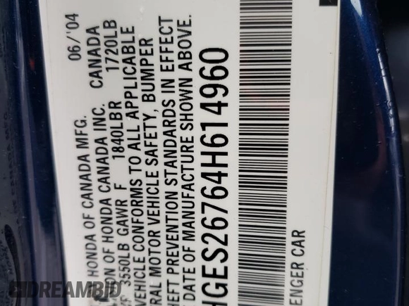 2004 Honda Civic EX with VIN 2HGES26764H614960, listed as a Copart auction lot 55269615 with 157,293 mi miles and Salvage Title. Bid and sale history available at DreamBid. Image 12.