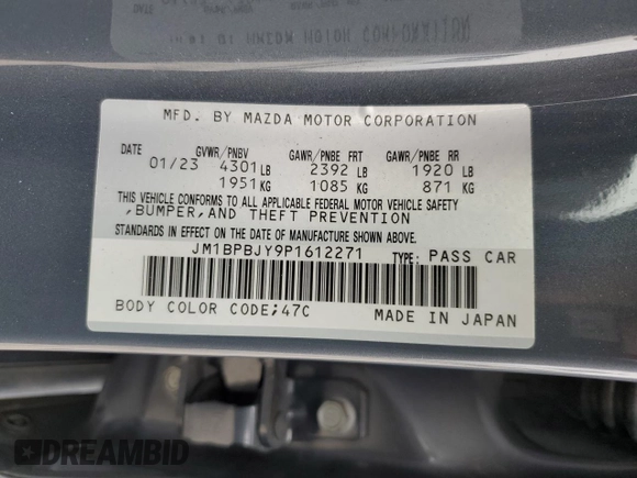 2023 Mazda 3 2.5 Turbo with VIN JM1BPBJY9P1612271, listed as a Copart auction lot 72905584 with 19,544 mi miles and Salvage title. Bid and sale history available at DreamBid. Image 13.