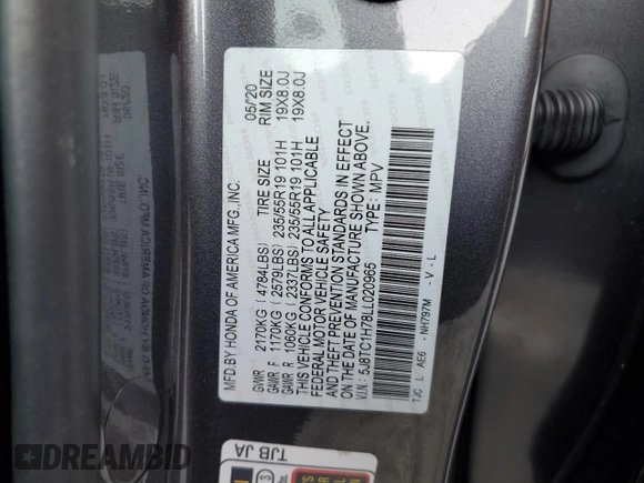 2020 Acura RDX w/Advance Pkg with VIN 5J8TC1H78LL020965, listed as a Copart auction lot 87675995 with 41,661 mi miles and Salvage Title. Bid and sale history available at carsss.com. Image 16.