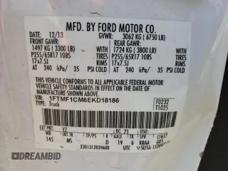 2014 Ford F-150 XL with VIN 1FTMF1CM6EKD18186, listed as a Copart auction lot 61615745 with Not provided miles and Salvage title. Bid and sale history available at DreamBid. Image 12.