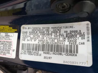 2004 Toyota Camry LE with VIN 4T1BF30K44U069441, listed as a IAAI auction lot 41740124 with 145,906 mi miles. Bid and sale history available at carsss.com. Image 9.