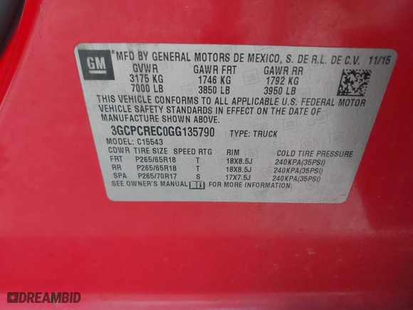 2016 Chevrolet Silverado 1500 LT with VIN 3GCPCREC0GG135790, listed as a IAAI auction lot 41695861 with 256,484 mi miles. Bid and sale history available at carsss.com. Image 9.