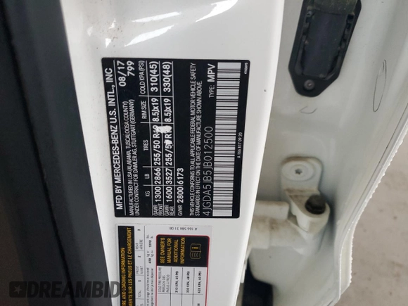 2018 Mercedes-Benz GLE 350 with VIN 4JGDA5JB5JB012500, listed as a Copart auction lot 55888065 with 122,955 mi miles and Salvage title. Bid and sale history available at DreamBid. Image 12.