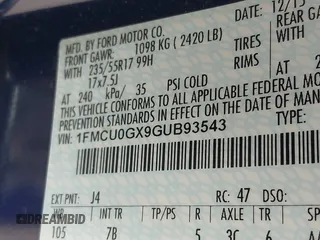 2016 Ford Escape SE with VIN 1FMCU0GX9GUB93543, listed as a IAAI auction lot 42017226 with 208,092 mi miles. Bid and sale history available at carsss.com. Image 9.