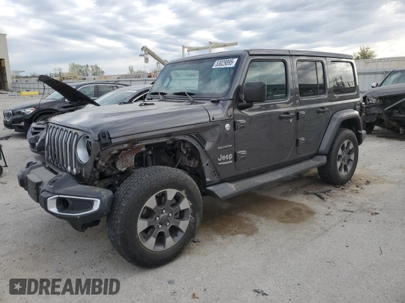 2018 Jeep Wrangler Unlimited Sahara with VIN 1C4HJXEG0JW303941, listed as a Copart auction lot 53029895 with 43,419 mi miles and Salvage title. Bid and sale history available at DreamBid. Image 1.