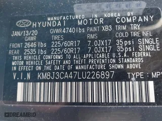 2020 Hyundai Tucson Value with VIN KM8J3CA47LU226897, listed as a IAAI auction lot 41662826 with 32,280 mi miles. Bid and sale history available at carsss.com. Image 9.