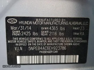 2014 Hyundai Sonata GLS with VIN 5NPEB4AC6EH923786, listed as a Copart auction lot 52199075 with 77,142 mi miles and Salvage Title. Bid and sale history available at carsss.com. Image 12.