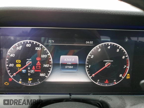 2020 Mercedes-Benz E-Class E 450 with VIN W1KZF6JB3LA764812, listed as a Copart auction lot 72063154 with 57,584 mi miles and Salvage Title. Bid and sale history available at carsss.com. Image 9.