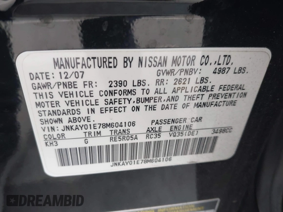 2008 Infiniti M with VIN JNKAY01E78M604106, listed as a IAAI auction lot 42056582 with 123,360 mi miles and . Bid and sale history available at DreamBid. Image 9.
