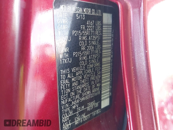 2013 Nissan Juke SL z VIN JN8AF5MV8DT221618, wystawiony jako IAAI lot #42535673 z przebiegiem 133 490 mil mil oraz . Historia ofert i sprzedaży dostępna na DreamBid. Obrazek 9.