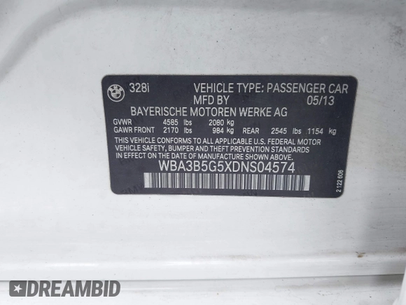 2013 BMW 3 Series 328i xDrive with VIN WBA3B5G5XDNS04574, listed as a IAAI auction lot 41935635 with 135,408 mi miles. Bid and sale history available at carsss.com. Image 9.