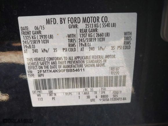 2015 Ford Edge Titanium with VIN 2FMTK4K90FBB54611, listed as a IAAI auction lot 41795828 with 148,223 mi miles. Bid and sale history available at carsss.com. Image 9.