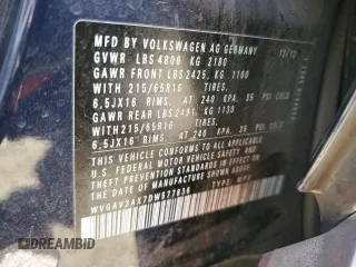 2013 Volkswagen Tiguan S z VIN WVGAV3AX7DW577836, wystawiony jako Copart lot #46491625 z przebiegiem 108 349 mil mil oraz Szkoda całkowita • Salvage title. Historia ofert i sprzedaży dostępna na DreamBid. Obrazek 12.