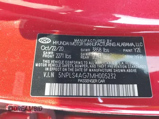 2021 Hyundai Elantra SEL with VIN 5NPLS4AG7MH005232, listed as a IAAI auction lot 41443961 with 58,175 mi miles. Bid and sale history available at carsss.com. Image 9.