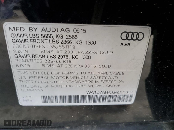 2016 Audi Q5 Premium Plus z VIN WA1D7AFP0GA015331, wystawiony jako Copart lot #49871525 z przebiegiem 155 076 mil mil oraz Tytuł czysty. Historia ofert i sprzedaży dostępna na DreamBid. Obrazek 12.