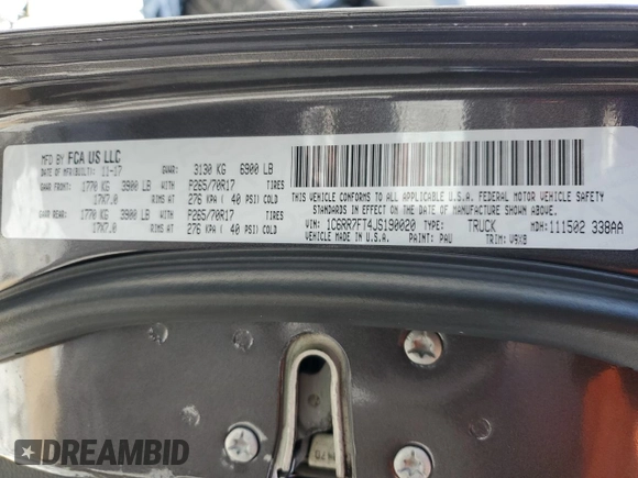 2018 Ram 1500 Tradesman with VIN 1C6RR7FT4JS190020, listed as a Copart auction lot 53287245 with 105,976 mi miles and Salvage title. Bid and sale history available at DreamBid. Image 12.