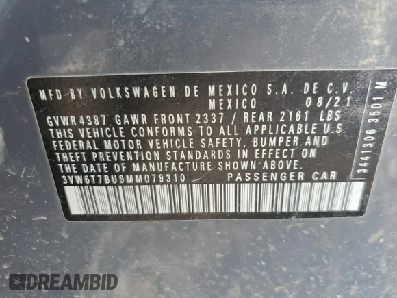 2021 Volkswagen Jetta S with VIN 3VW6T7BU9MM079310, listed as a Copart auction lot 51302495 with 66,066 mi miles and Salvage title. Bid and sale history available at DreamBid. Image 15.