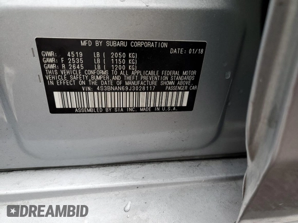 2018 Subaru Legacy Limited with VIN 4S3BNAN69J3028117, listed as a Copart auction lot 43208333 with 65,009 mi miles. Bid and sale history available at carsss.com. Image 12.