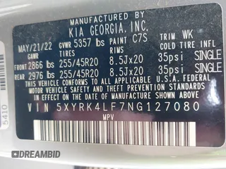 2022 Kia Sorento SX z VIN 5XYRK4LF7NG127080, wystawiony jako IAAI lot #42092519 z przebiegiem 108 300 mil mil oraz . Historia ofert i sprzedaży dostępna na DreamBid. Obrazek 9.