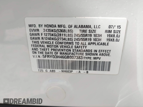 2016 Acura MDX w/Tech with VIN 5FRYD3H46GB007383, listed as a IAAI auction lot 42101738 with 150,207 mi miles. Bid and sale history available at carsss.com. Image 9.