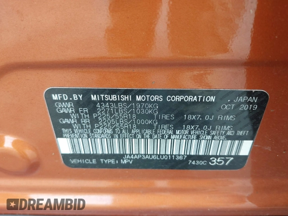 2020 Mitsubishi Outlander ES z VIN JA4AP3AU6LU011367, wystawiony jako IAAI lot #42492493 z przebiegiem 102 745 mil mil oraz . Historia ofert i sprzedaży dostępna na DreamBid. Obrazek 9.