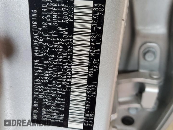 2024 Toyota Corolla LE with VIN 5YFB4MDE0RP187544, listed as a Copart auction lot 60723485 with 18,642 mi miles and Salvage title. Bid and sale history available at DreamBid. Image 13.