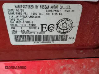 2020 Infiniti Q50 Red Sport 400 with VIN JN1FV7AR7LM660876, listed as a Copart auction lot 60872975 with 62,668 mi miles and Salvage title. Bid and sale history available at DreamBid. Image 12.