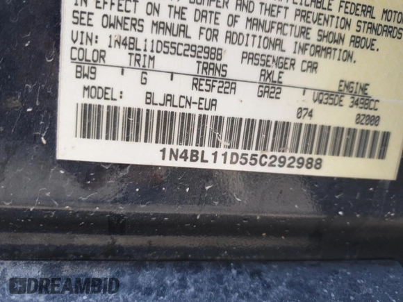 2005 Nissan Altima SL with VIN 1N4BL11D55C292988, listed as a Copart auction lot 87096314 with 152,727 mi miles and Non repairable. Bid and sale history available at DreamBid. Image 13.