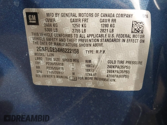 2017 Chevrolet Equinox Premier with VIN 2GNFLGE34H6222158, listed as a IAAI auction lot 41771377 with 70,614 mi miles. Bid and sale history available at carsss.com. Image 9.