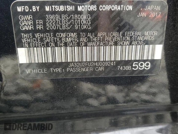 2017 Mitsubishi Lancer ES with VIN JA32U2FU2HU009241, listed as a Copart auction lot 71927954 with 54,204 mi miles and Salvage Title. Bid and sale history available at carsss.com. Image 14.