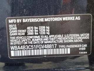 2015 BMW 4 Series 435i xDrive with VIN WBA4B3C51FGV48817, listed as a Copart auction lot 52997265 with 77,812 mi miles and Salvage Title. Bid and sale history available at DreamBid. Image 14.