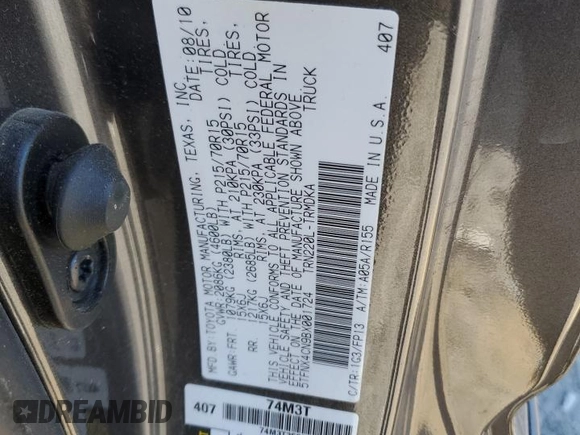 2011 Toyota Tacoma with VIN 5TFNX4CN9BX001724, listed as a Copart auction lot 47130185 with 108,286 mi miles and Salvage Title. Bid and sale history available at DreamBid. Image 13.