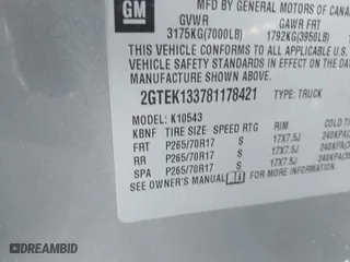 2008 GMC Sierra 1500 Work Truck with VIN 2GTEK133781178421, listed as a IAAI auction lot 41441844 with 213,315 mi miles. Bid and sale history available at carsss.com. Image 9.