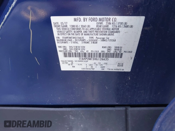 2017 Ford Police Interceptor с VIN 1FAHP2MT3HG126635, выставлен на аукционе IAAI как лот 41425901 с пробегом Не указан миль и . История ставок и продаж доступна на DreamBid. Изображение 9.