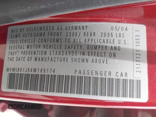 2004 Volkswagen Jetta GLS с VIN WVWSR61J54W189174, выставлен на аукционе IAAI как лот 42441661 с пробегом 168 596 миль миль и . История ставок и продаж доступна на DreamBid. Изображение 9.