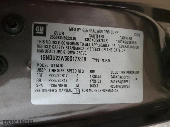 2008 Chevrolet Uplander LS with VIN 1GNDU23W58D177818, listed as a Copart auction lot 89191115 with 85,505 mi miles and Salvage Title. Bid and sale history available at carsss.com. Image 13.