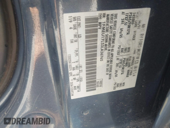 2003 Ford Expedition Eddie Bauer с VIN 1FMEU17L53LA36765, выставлен на аукционе IAAI как лот 42317731 с пробегом 141 861 миль миль и . История ставок и продаж доступна на DreamBid. Изображение 9.